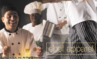 Chef Apparel: chef coats, chef pants, chef hats, scull caps, beanies, cook/utility shirts
